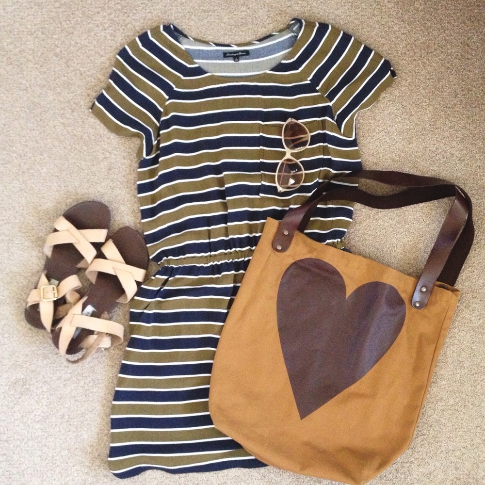 Madewell Navy & Olive Striped Dress - Broadway and Broome